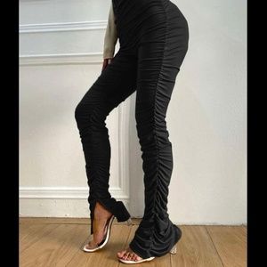 Ruched Slit Hem Stacked Leggings